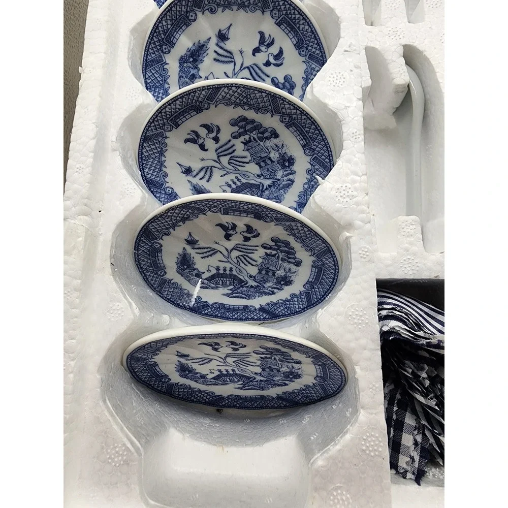 Noble Excellence Blue Willow Mini Tea Set 45 Piece Ceramic Child Tea Party Boxed